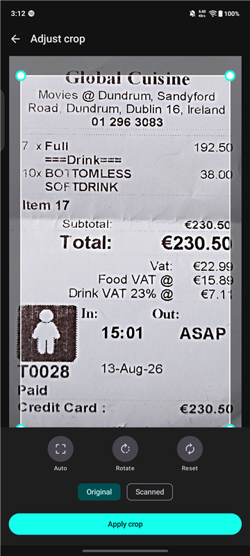 Receipt Lens receipt scan