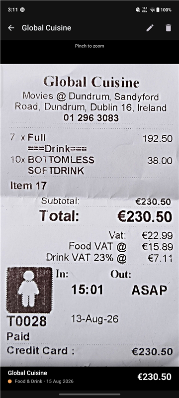 Receipt Lens receipt detail