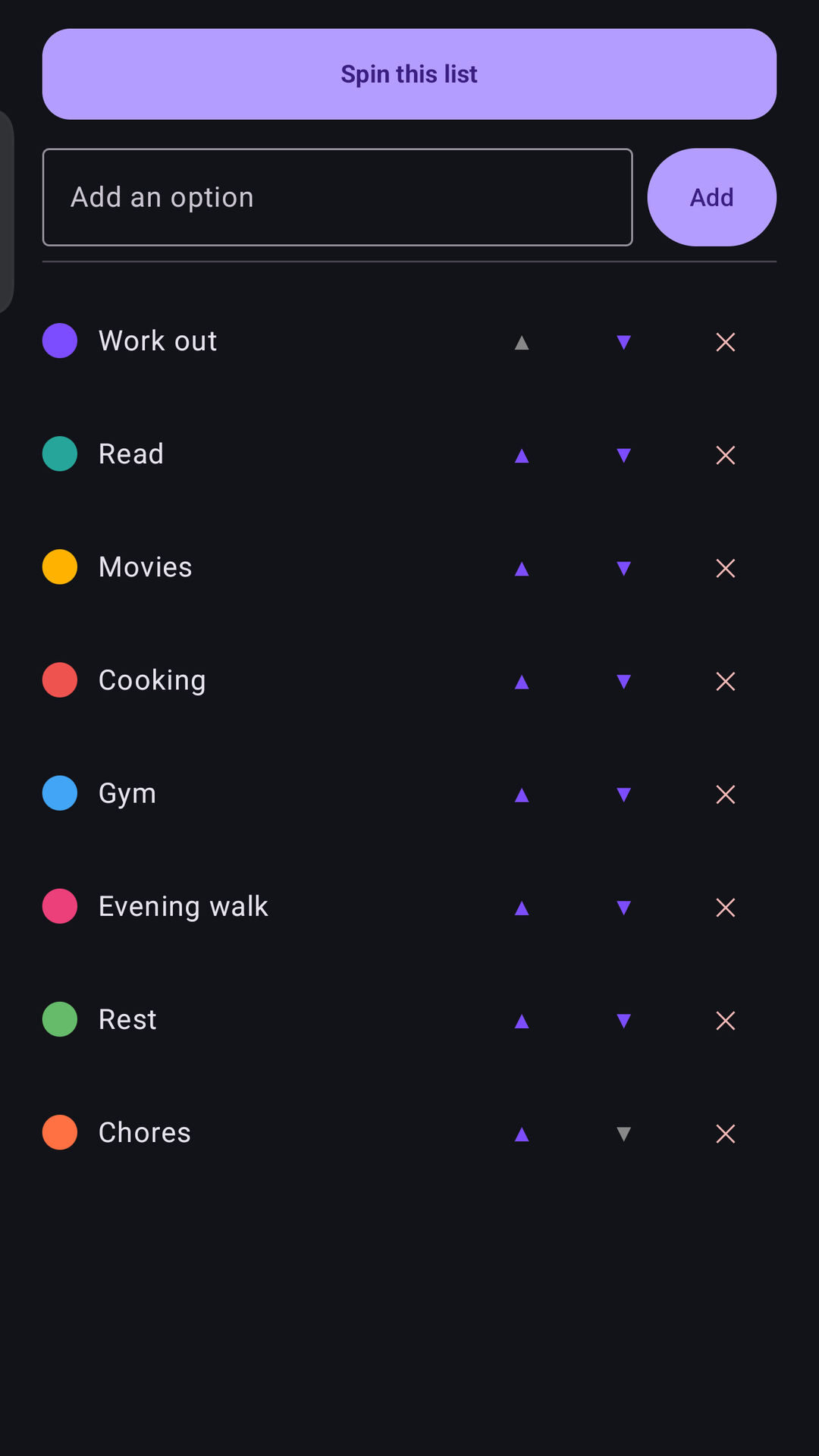 Decide It! saved lists